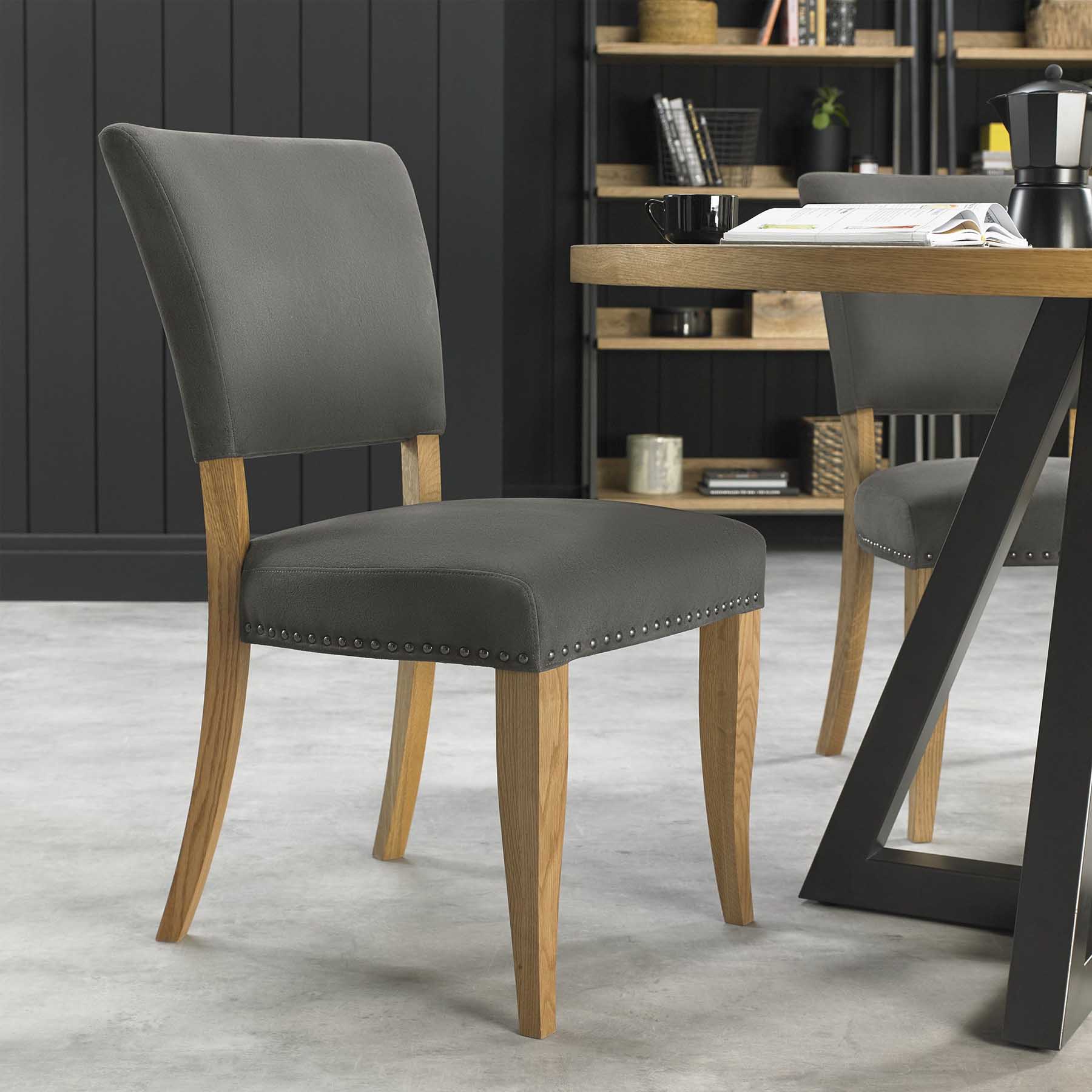Ravi Rustic Oak Upholstered Dining, Rustic Upholstered Dining Room Chairs