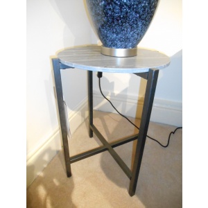 Clearance Beiderbecke Round Side Table in Grey Marble & Iron