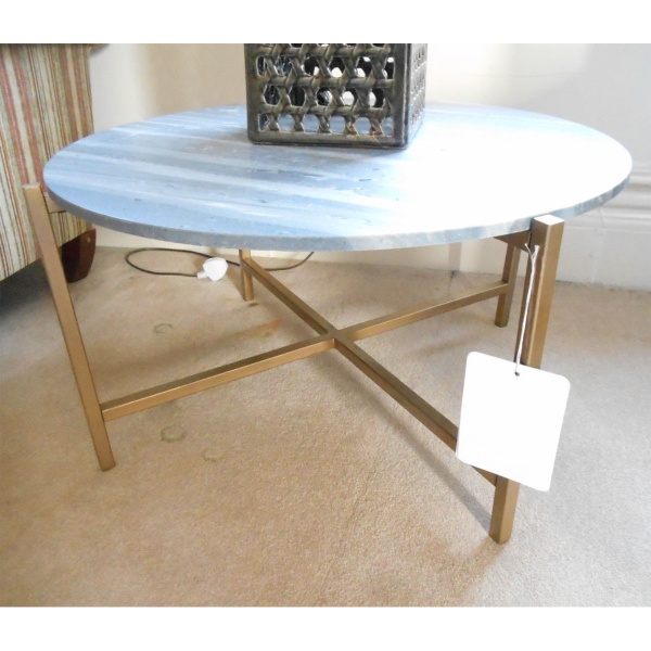 Showroom Clearance Beiderbecke Round Coffee Table in Grey Marble & Brass