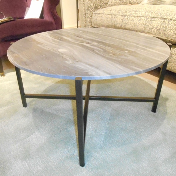 Showroom Clearance Beiderbecke Round Coffee Table in Grey Marble & Iron