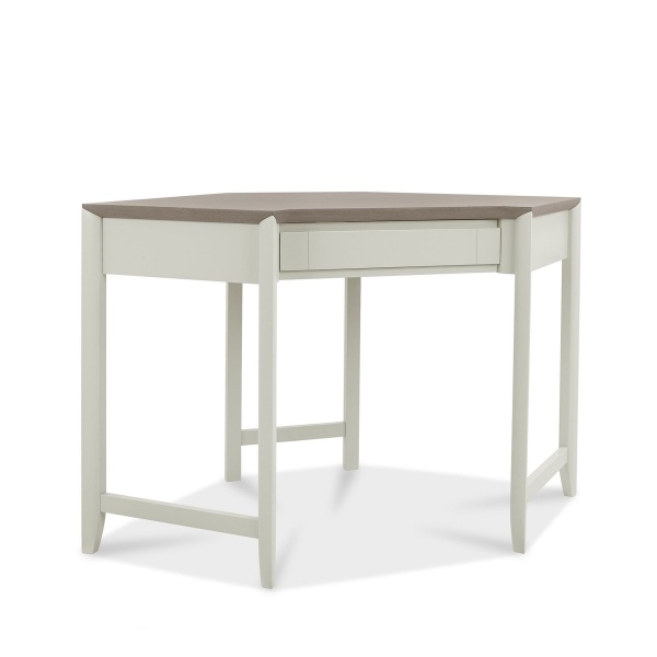Ibsen Grey Corner Desk with drop down drawer front angled