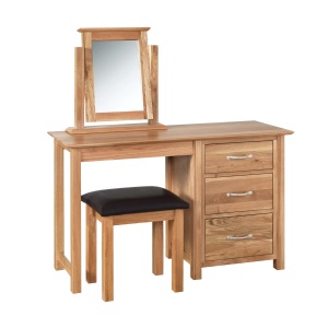 Lynton Oak Single Pedestal Dressing Table with stool & mirror