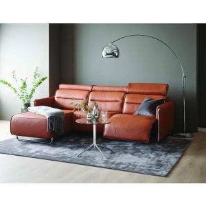 Stressless Emily Steel Arm 2 Seater with Longseat in Paloma New Cognac leather