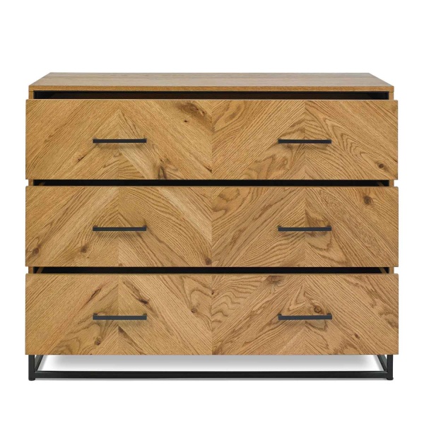 Riley Rustic Oak 3 Drawer Chest drawers open