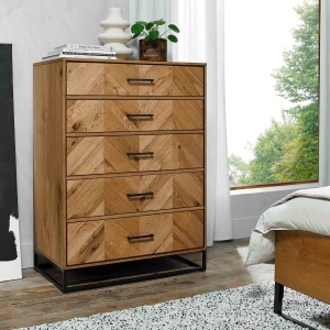 Riley Rustic Oak 5 Drawer Tall Chest roomshot