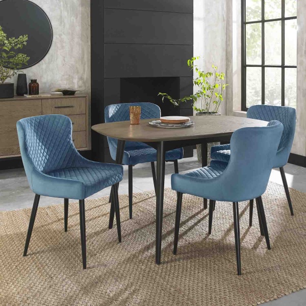 Manet Dining Chairs in Petrol Blue Velvet with Vincent Dining Table