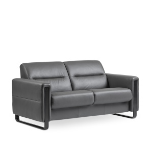 Stressless Fiona Wood Arm 2 Seater Sofa in leather angled